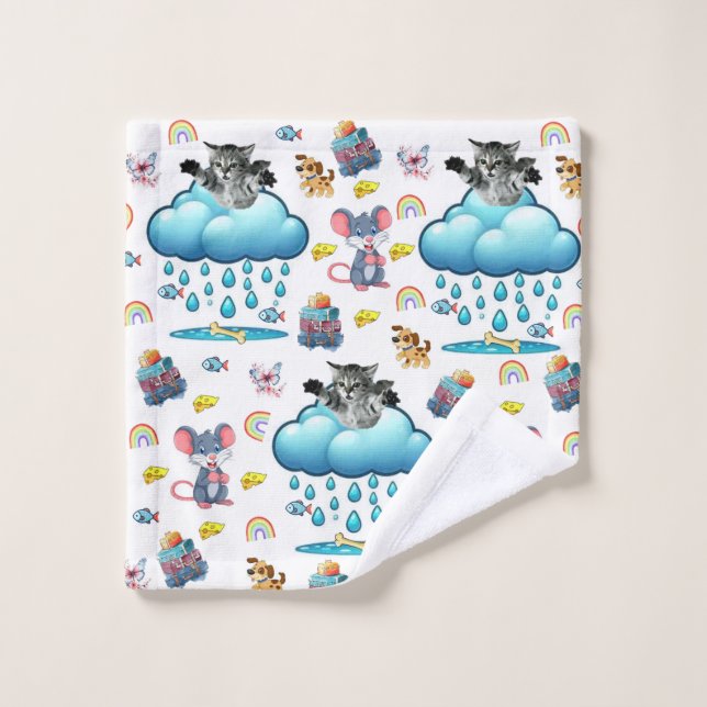 Cat Dog Mouse Rainbow Cheese Bathroom Towel Sets (Wash Cloth)
