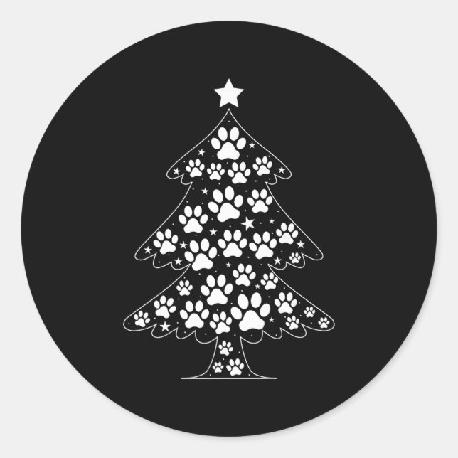 Cat Dog Paw Christmas Tree Funny Puppy Dog Cat Lov Classic Round Sticker (Front)
