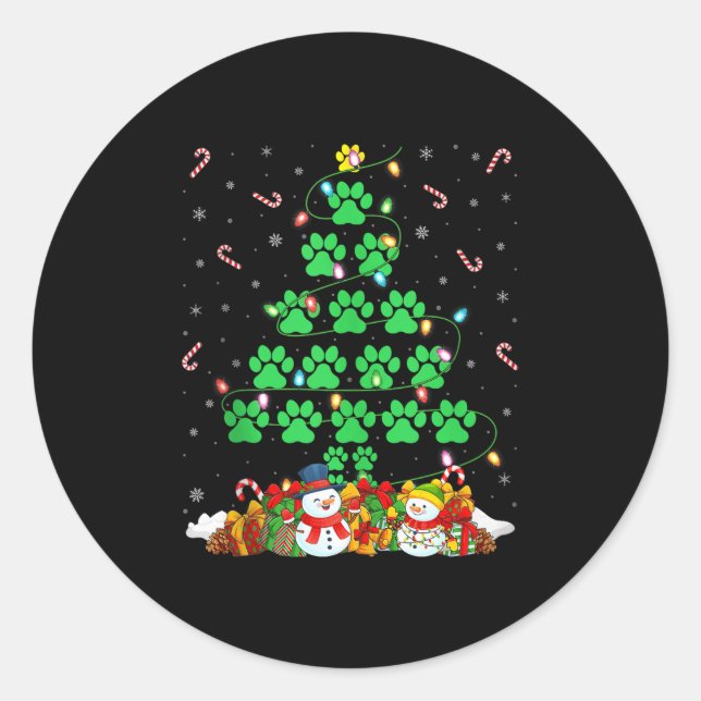 Cat Dog Paw Christmas Tree Lights Puppy Dog Cat Lo Classic Round Sticker (Front)