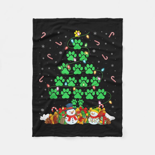 Cat Dog Paw Christmas Tree Lights Puppy Dog Cat Lo Fleece Blanket (Front)