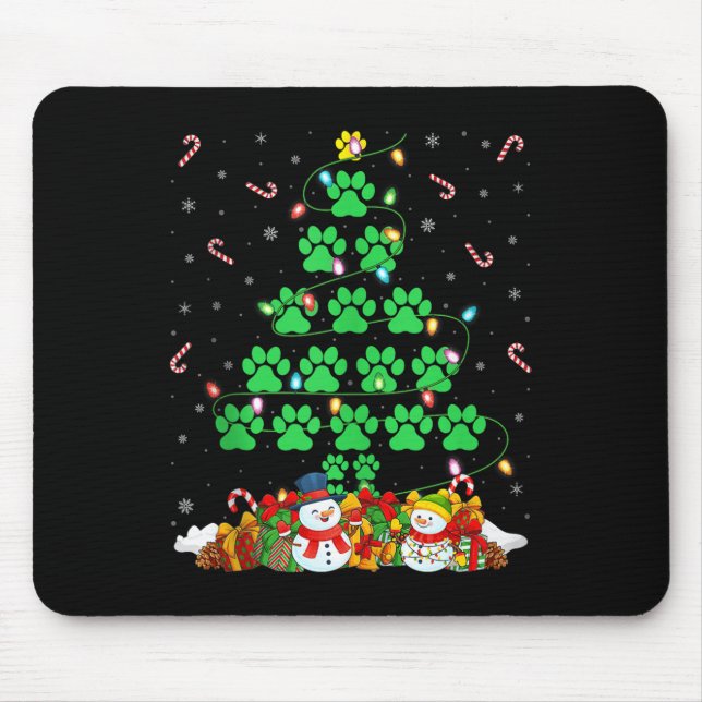 Cat Dog Paw Christmas Tree Lights Puppy Dog Cat Lo Mouse Pad (Front)