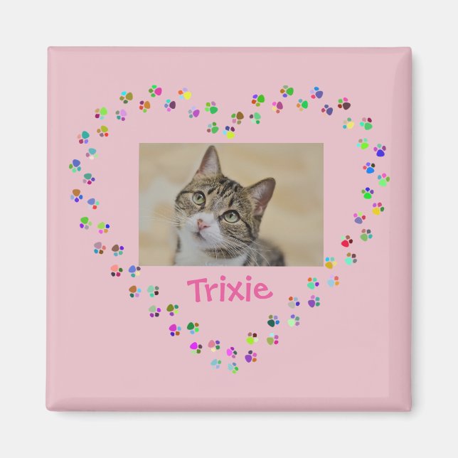 Cat Dog Paw Prints Personalized Photo Magnet (Front)