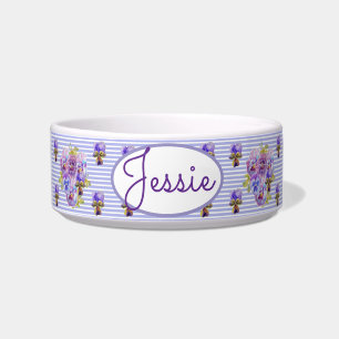 Cat Dog Shabby Floral Pansy Pansies Pet Name Bowl
