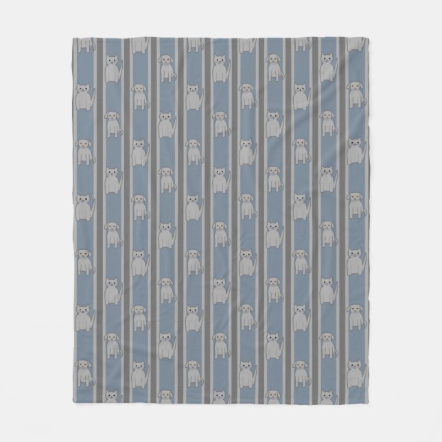 Cat & Dog Striped Fleece Blanket (Front)