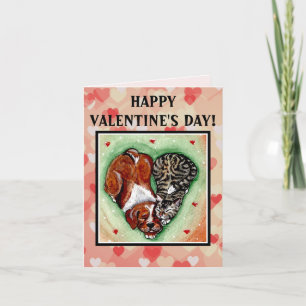 Cat Dog Valentine Heart Pink Red Friend Pet Animal Card