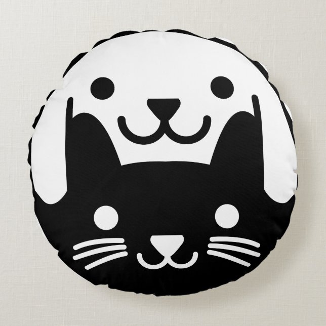 Cat Dog Yin Yang Pet Round Pillow (Front)