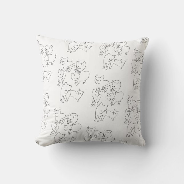 Cat Doodles Throw Pillow (Front)