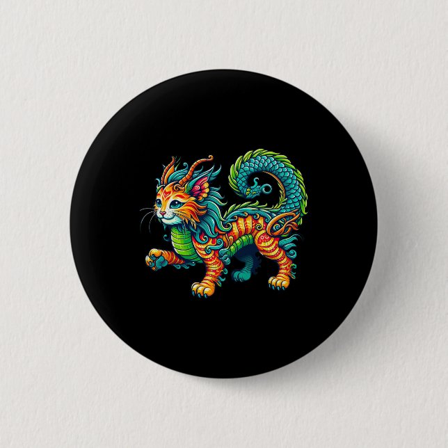 Cat Dragon Happy Chinese New Year 2024 Womens Mens 2 Inch Round Button (Front)