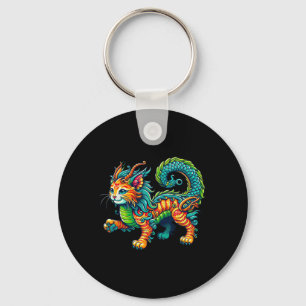 Cat Dragon Happy Chinese New Year 2024 Womens Mens Keychain