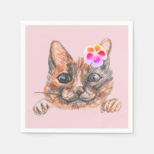 Cat Drawing Cute Party Napkins