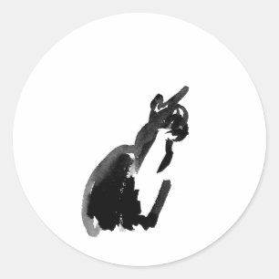 Cat Drawing Ink Brush Wash Art Classic Round Sticker