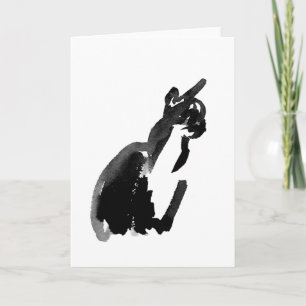 Cat Drawing Ink Brush Wash Art Greeting Card