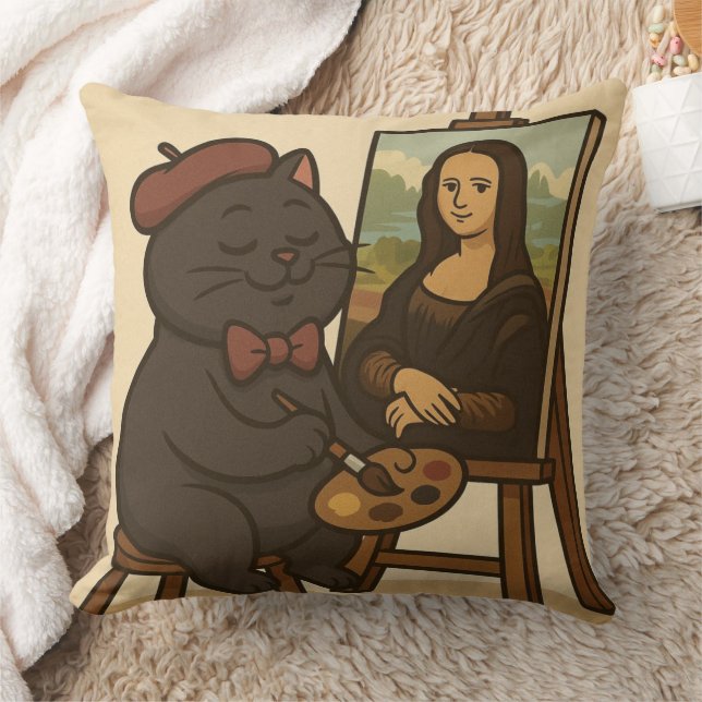 Cat drawing Mona  Throw Pillow (Blanket)
