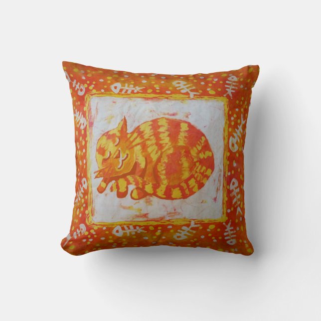 cat dreams of fish throw pillow (Front)