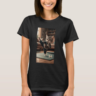 Cat Dressed As Martial Artist Doing High Kick In L T-Shirt