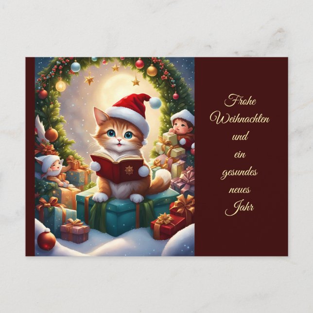 Cat dressed as Santa Postcard (Front)