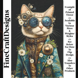 Cat Dressed In Coat With Daisies Y9 Decoupage Tissue Paper