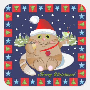 Cat drinking a cocktail + text Christmas sticker