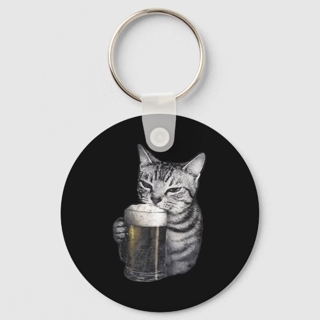 Cat drinking beer  keychain (Front)