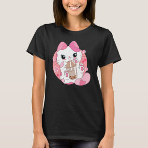Cat Drinking Boba Bubble Tea Cute Japanese Neko T-Shirt