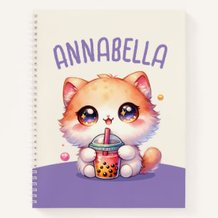 Cat Drinking Boba Cute Bubble Tea Notebook