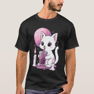 Cat Drinking Boba Goth Aesthetic Buble Tea T-Shirt