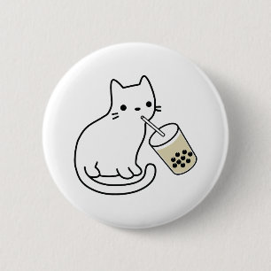 Cat Drinking Boba Milk Tea Bobalogy Hoodie 2 Inch Round Button