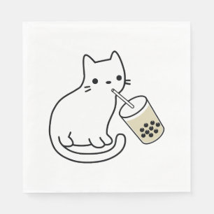 Cat Drinking Boba Milk Tea Bobalogy Hoodie Napkin