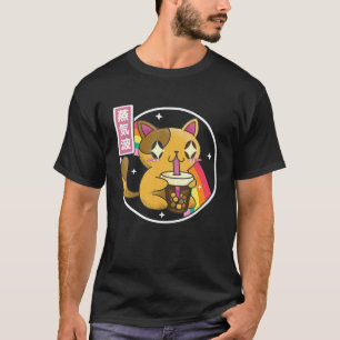 Cat Drinking Bubble Tea Boba Japan 80S Otaku Vapou T-Shirt