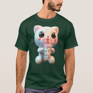 Cat Drinking Bubble Tea Boba Tea Kawaii Neko  T-Shirt