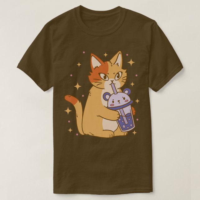 Cat Drinking Bubble Tea Drink Cute Premium  T-Shirt (Design Front)