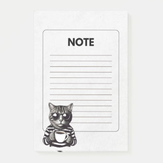 Cat drinking coffee post-it notes
