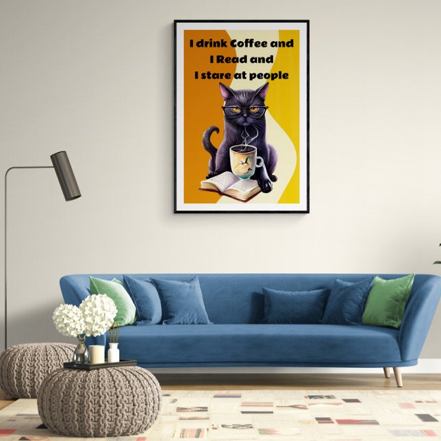 Cat drinking coffee wall art I drink coffee (Creator Uploaded)