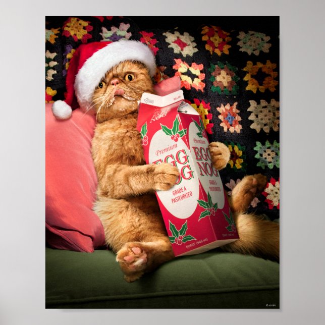 Cat Drinking Egg Nog Poster (Front)