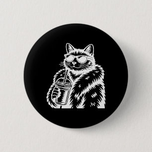 Cat Drinking Iced Coffee Funny Animal Meme 2 Inch Round Button
