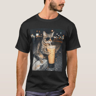 Cat drinking iced coffee funny animal meme men T-Shirt