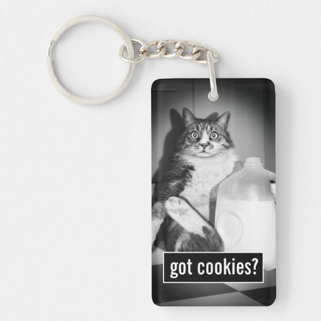 Cat Drinking Milk From Jug Keychain (Front)