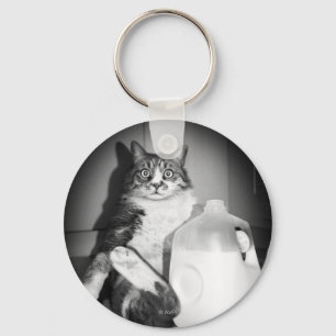 Cat Drinking Milk From Jug Keychain