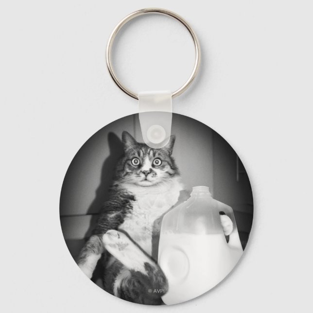 Cat Drinking Milk From Jug Keychain (Front)