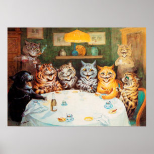 Cat Drinking Party Poster
