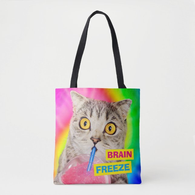 Cat Drinking Slushie Tote Bag (Front)