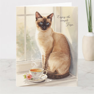 Cat drinking tea for Happy retirement cat Mom Card