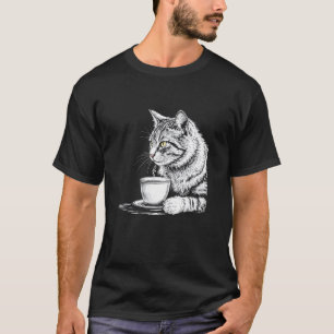 Cat Drinking Tea or Coffee Mug, Trendy Hipster Bla T-Shirt