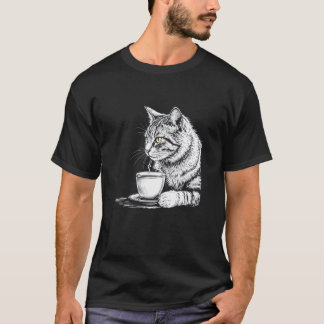 Cat Drinking Tea or Coffee Mug, Trendy Hipster Bla T-Shirt