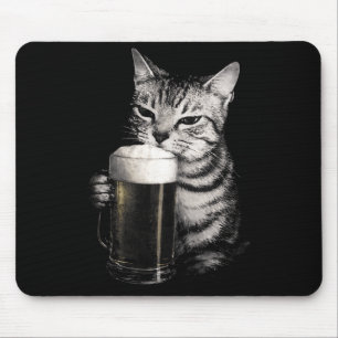 Cat drinks beer funny meme men women matching mouse pad