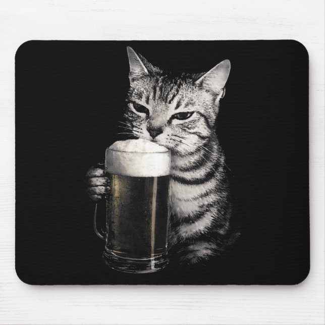 Cat drinks beer funny meme men women matching  mouse pad (Front)