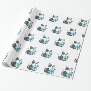 Cat drinks from straw - Choose background color Wrapping Paper