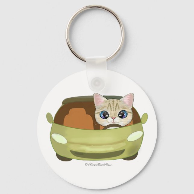 cat driving a sports car keychain (Front)