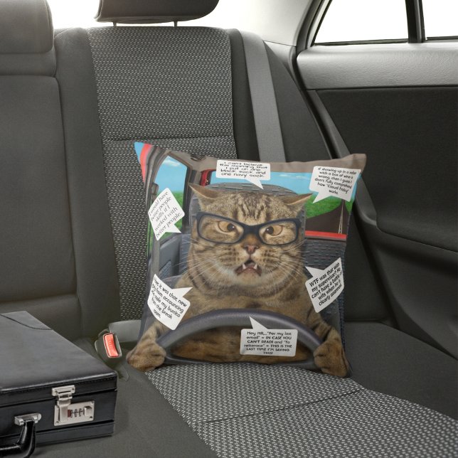 Cat Driving From Work Add Your Thoughts Throw Pillow (Creator Uploaded)