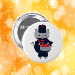 Cat Drummer Marching Band Navy Blue Red 2 Inch Round Button